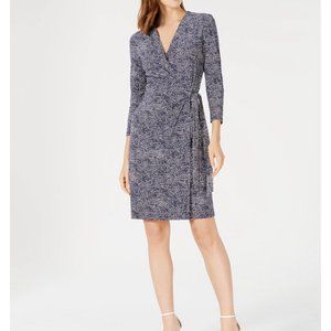 Anne Klein Printed Faux-Wrap A-Line Dress